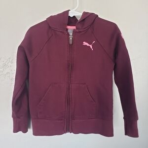 Puma Little Girl 5 Plum Purple Jacket Pink Logo Hooded Full Zip